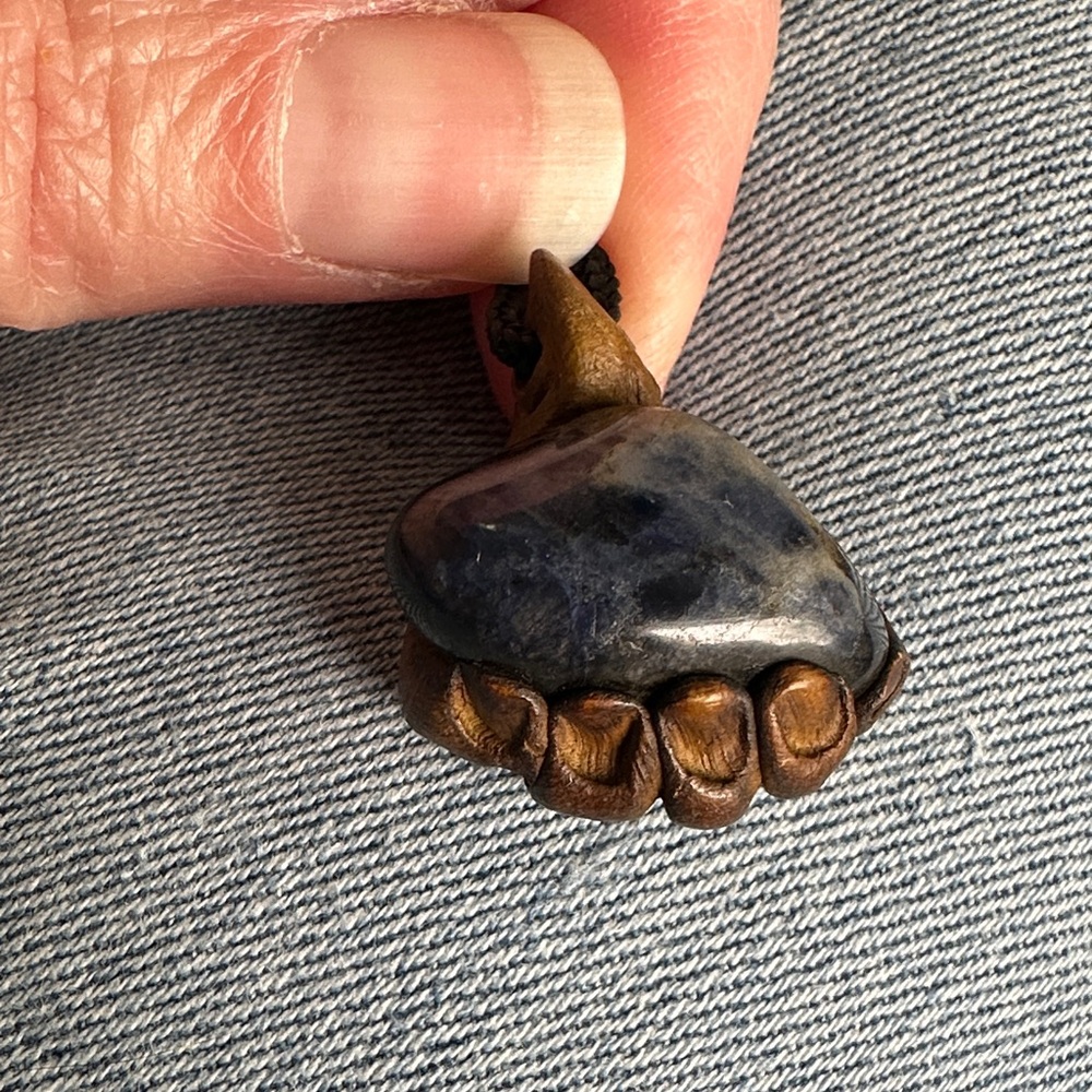 “HAND in “STONE” Handmade pottery Pendant with Dark Blue Stone - Picture 5 of 16